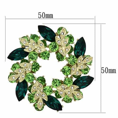 Brass Gold Green Crystal Flower Leaf Wreath Brooch view 2