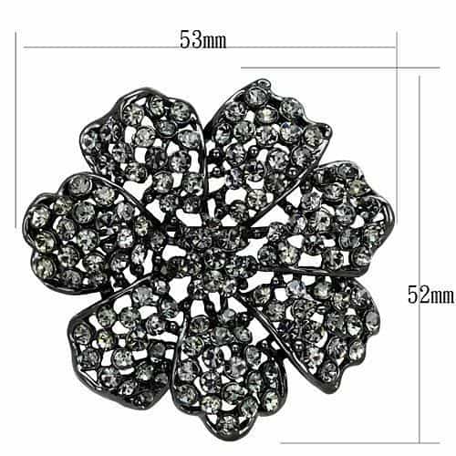 Brass Gunmetal Grey Crystal Filigree Flower Brooch view 2