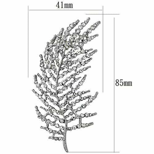 Brass Silver Crystal Pave Leaf Fern Spray Brooch view 2
