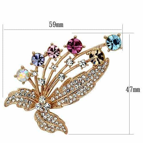 Brass Rose Gold Multi Color Crystal Flower Bouquet Spray Brooch view 2