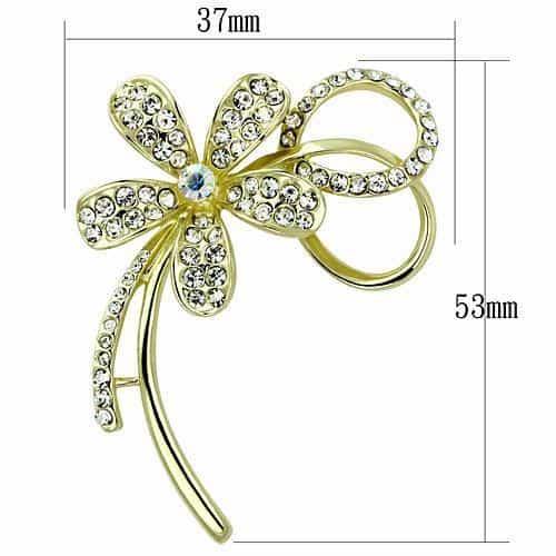 Brass Gold CZ Pave Open Petal Daisy Flower Brooch view 2