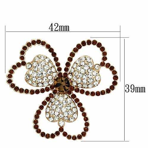 Brass Rose Gold Brown CZ Pave Clover Trefoil Brooch view 2