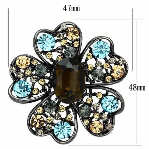 Brass Gunmetal Brown Blue Topaz Crystal Flower Ring view 2