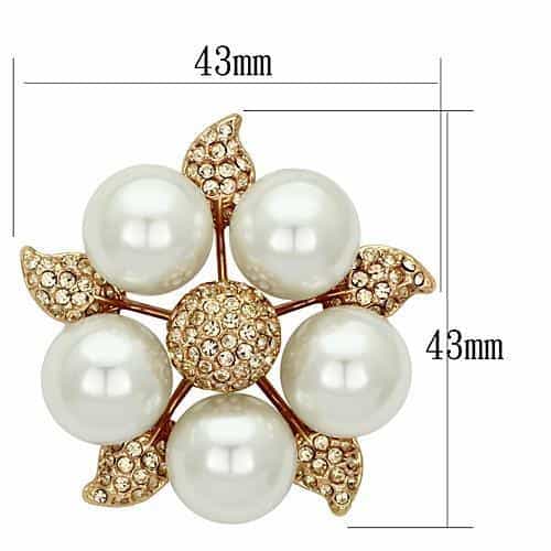 Brass Rose Gold Pearl CZ Pave Five Petal Flower Brooch view 2