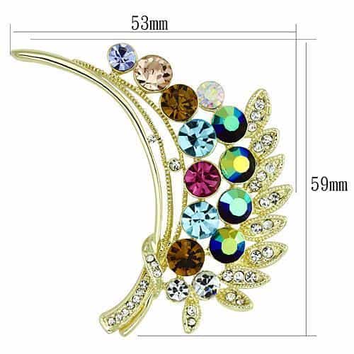 Brass Gold Multi Color Aurora Borealis Crystal Leaf Spray Brooch view 2