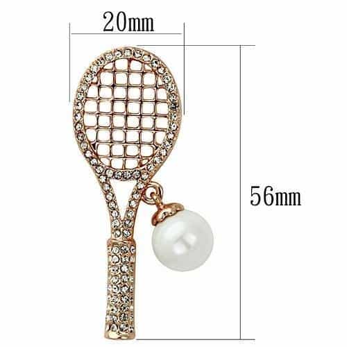 Brass Rose Gold Pearl CZ Pave Tennis Racket Brooch view 2