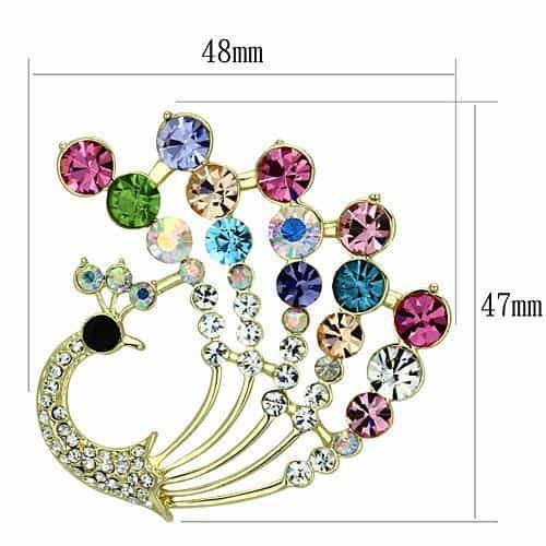 Brass Gold Multi Color Crystal Flower Bouquet Spray Brooch view 2