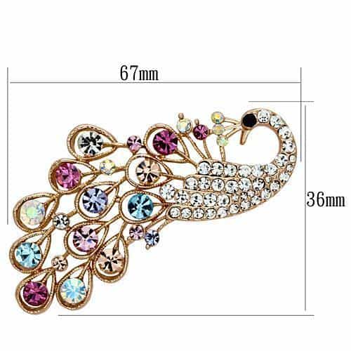 Brass Rose Gold Multi Color Crystal Pearl Peacock Brooch view 2