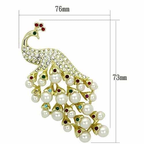 Brass Gold Multi Color Crystal Pearl Peacock Brooch view 2