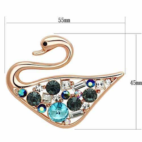 Brass Rose Gold Blue Green Crystal Swan Brooch view 2
