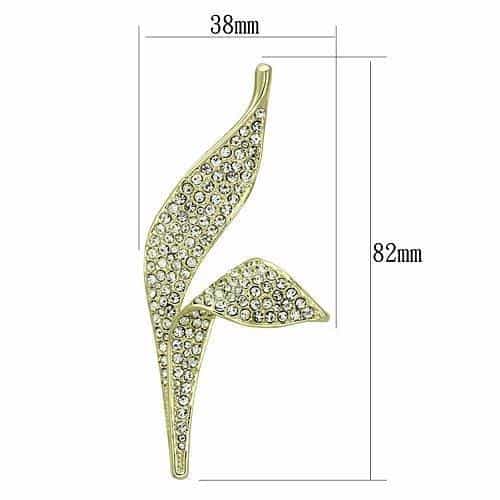 Gold CZ Pave Leaf Swallow Bird Brooch view 2
