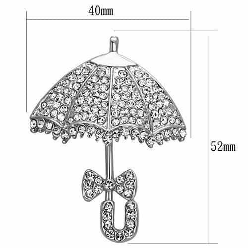Brass Silver CZ Pave Umbrella Parasol Bow Brooch view 2