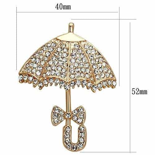 Brass Rose Gold CZ Pave Umbrella Parasol Bow Brooch view 2