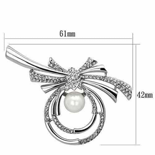 Brass Silver Pearl CZ Ribbon Bow Circle Brooch view 2