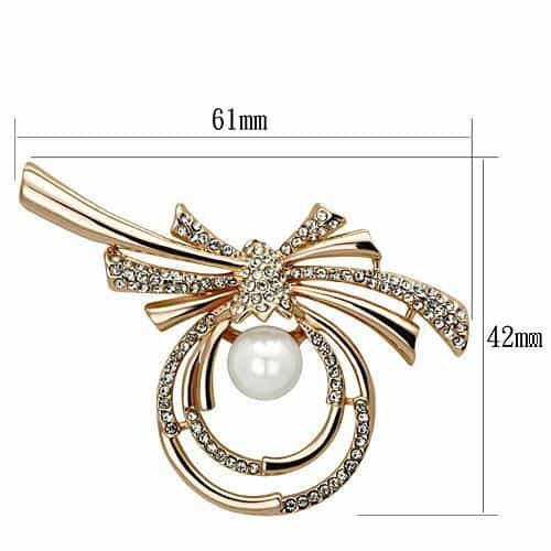 Brass Rose Gold Pearl CZ Ribbon Bow Circle Brooch view 2