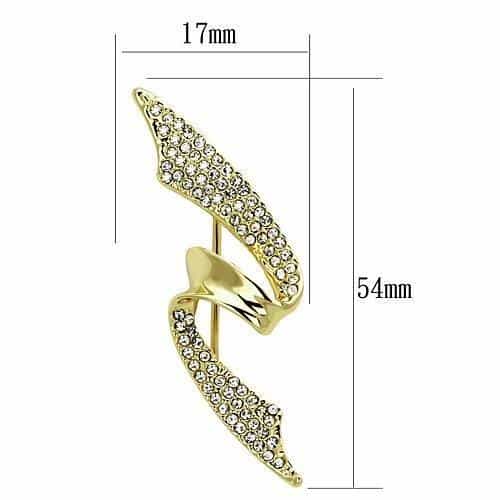 Brass Gold CZ Pave Curved Leaf Lightning Brooch view 2