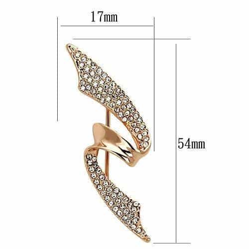 Brass Rose Gold CZ Pave Curved Leaf Lightning Brooch view 2
