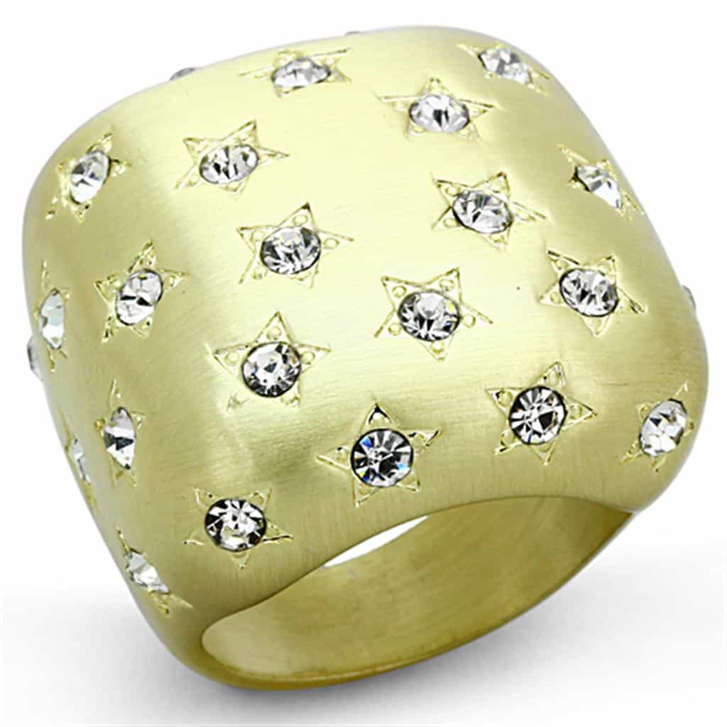 Brass Gold Brushed Satin CZ Star Scattered Dome Cocktail Ring view 1