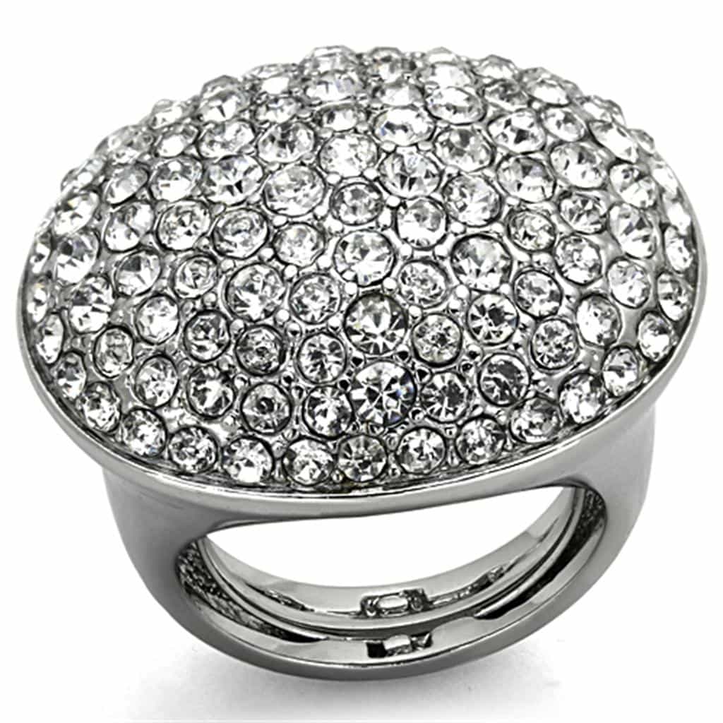Brass Silver CZ Pave Dome Ball Cocktail Ring view 1