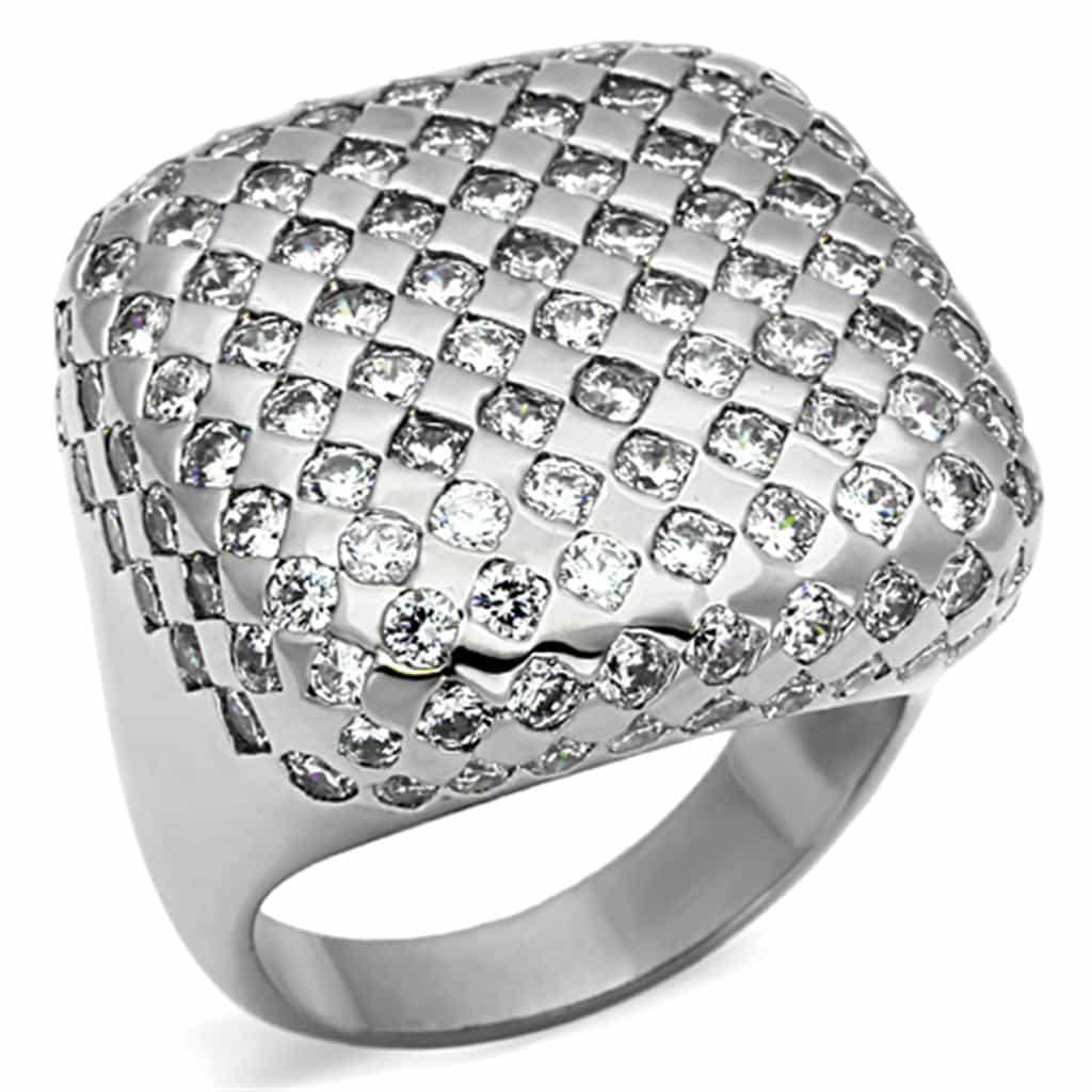 Brass Silver CZ Pave Woven Lattice Dome Cocktail Ring view 1