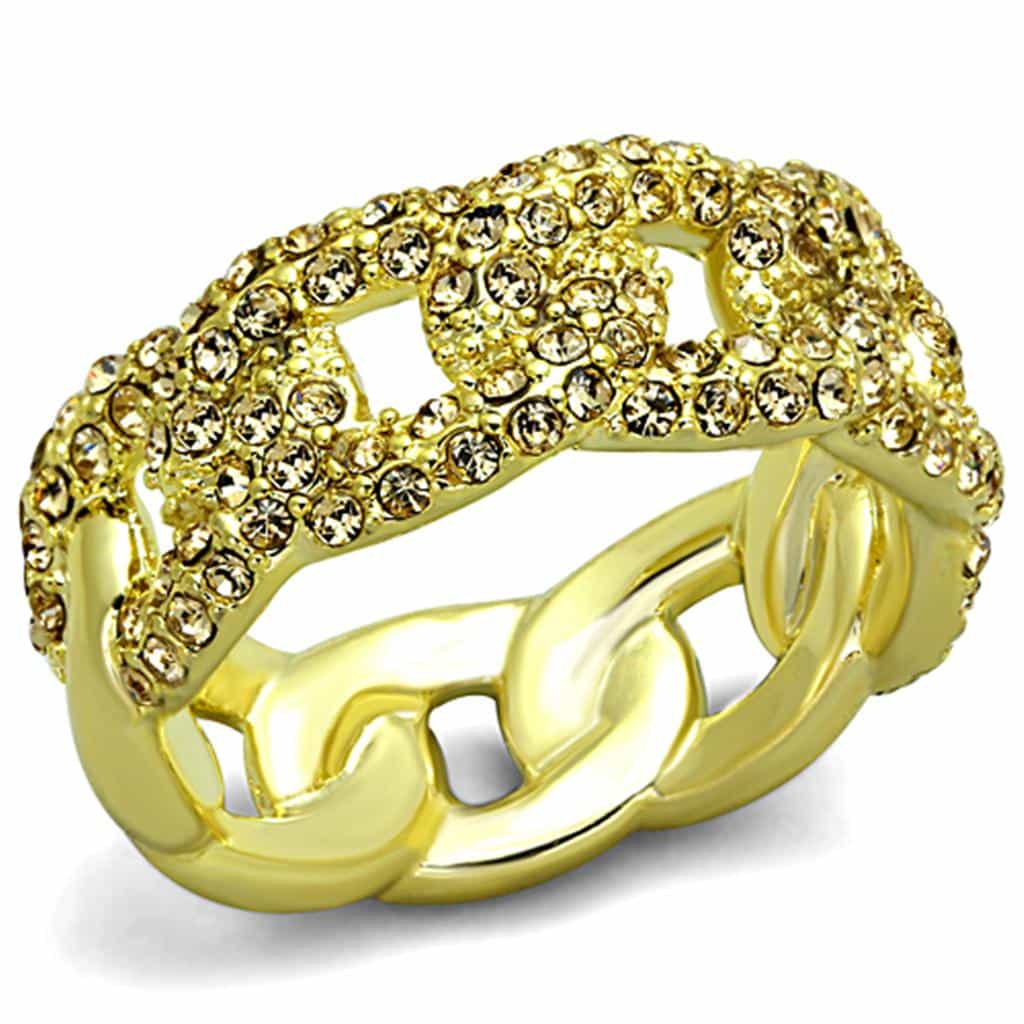 Brass Gold Champagne Topaz CZ Pave Chain Link Band Ring view 1