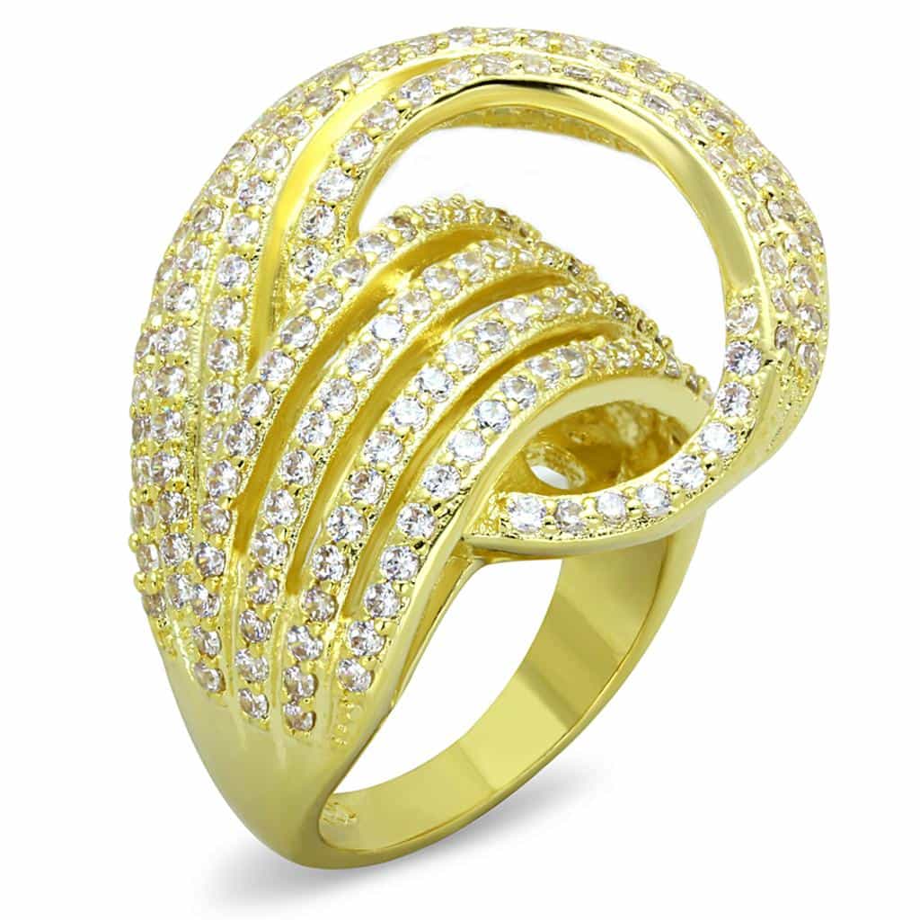 Brass Gold CZ Micro Pave Multi Wave Swirl Cocktail Ring view 1
