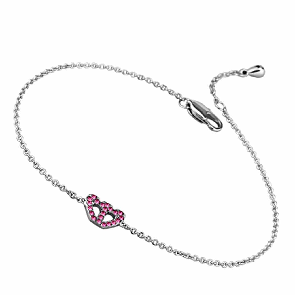 Brass Silver Pink Crystal Heart Peace Sign Chain Bracelet view 1