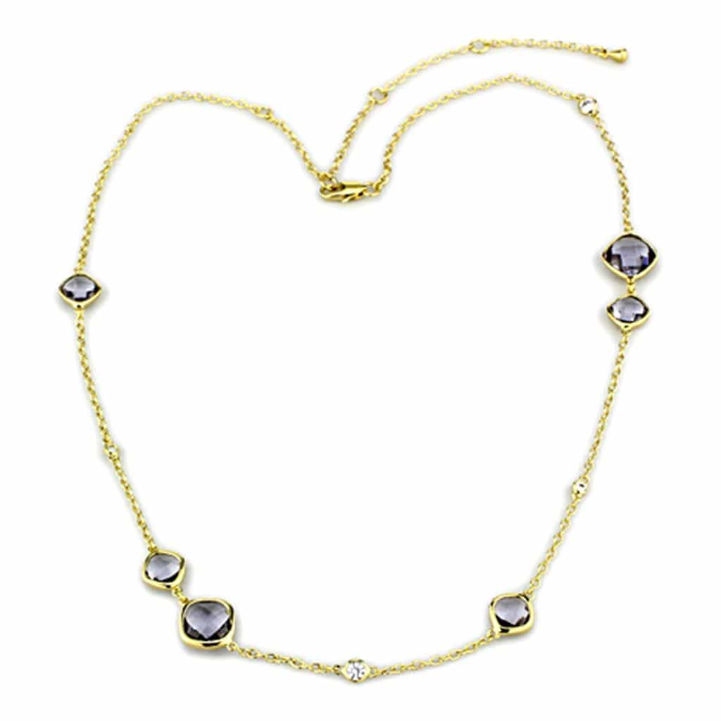 Brass Gold Smoky Quartz Cushion Bezel Station Chain Necklace view 1