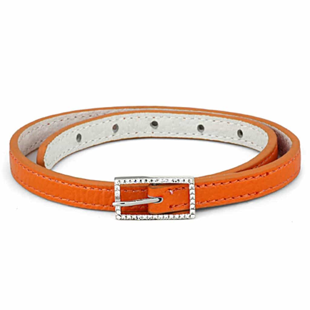 Brass Orange Leather CZ Buckle Wrap Bracelet view 1