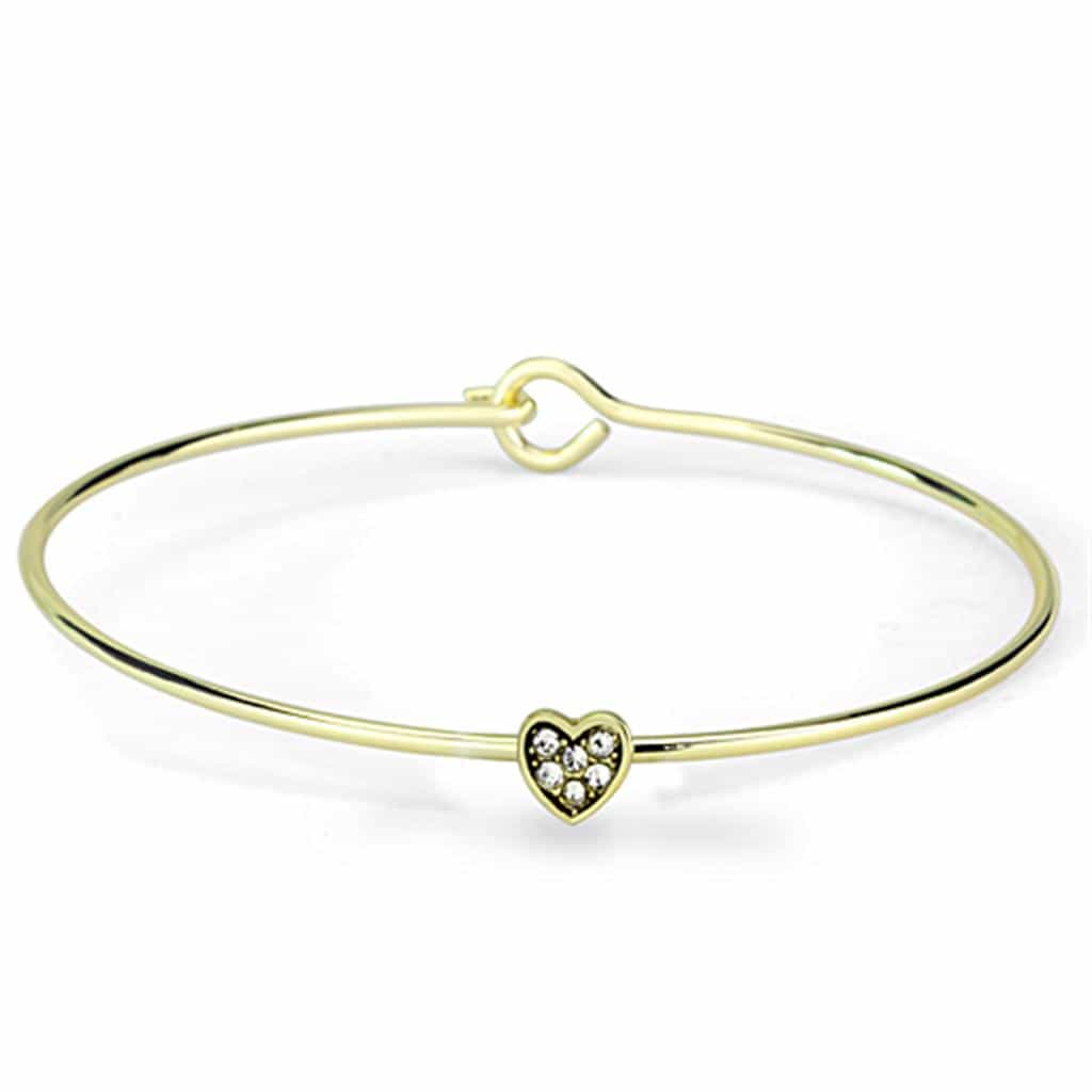 Brass Gold CZ Heart Charm Slim Wire Hook Bracelet view 1