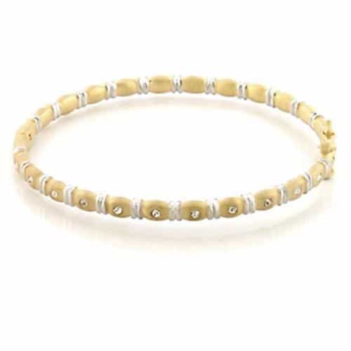 Brass Two Tone Gold Silver CZ Heart Bead Stretch Bracelet view 1