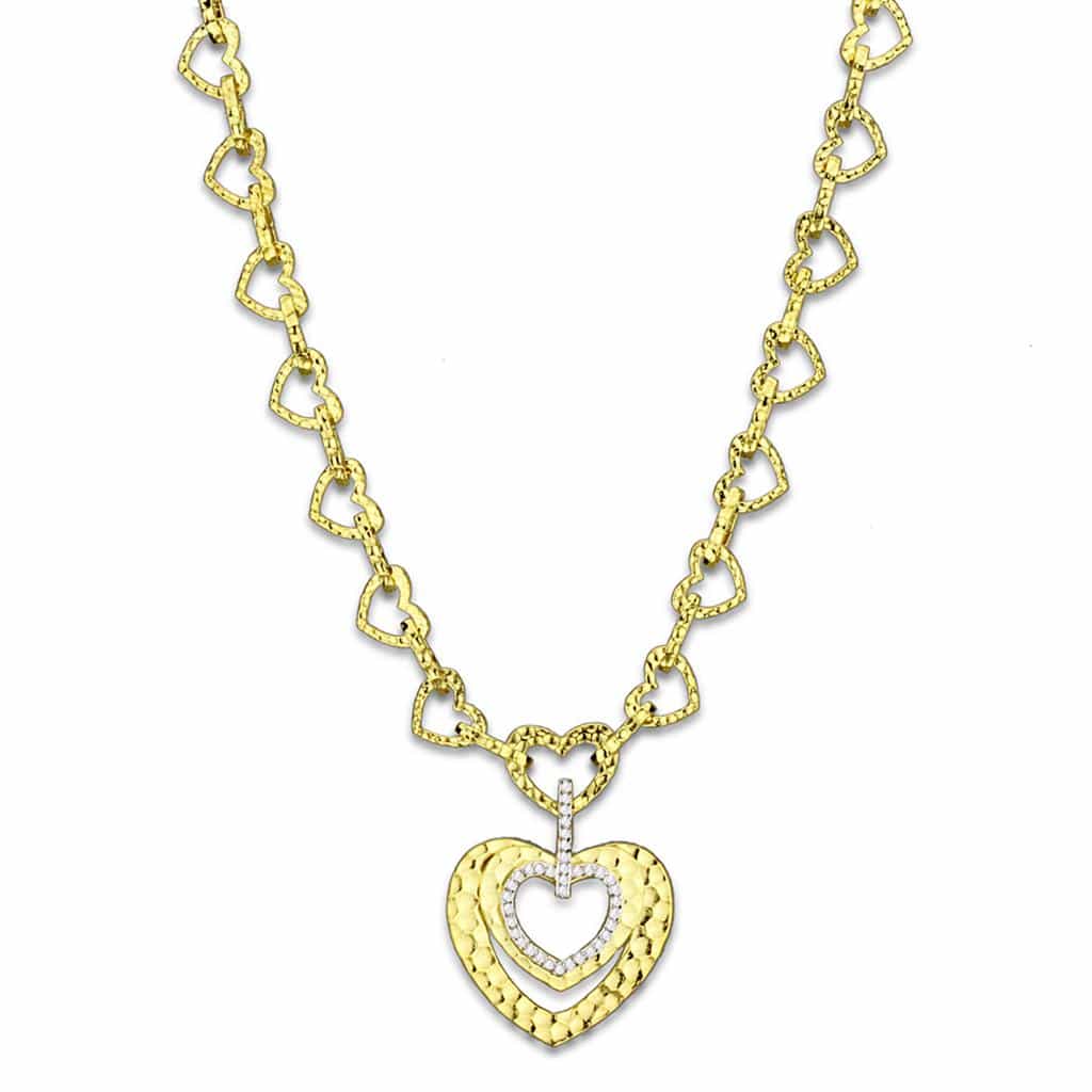 Brass Gold CZ Heart Open Link Station Chain Necklace view 1