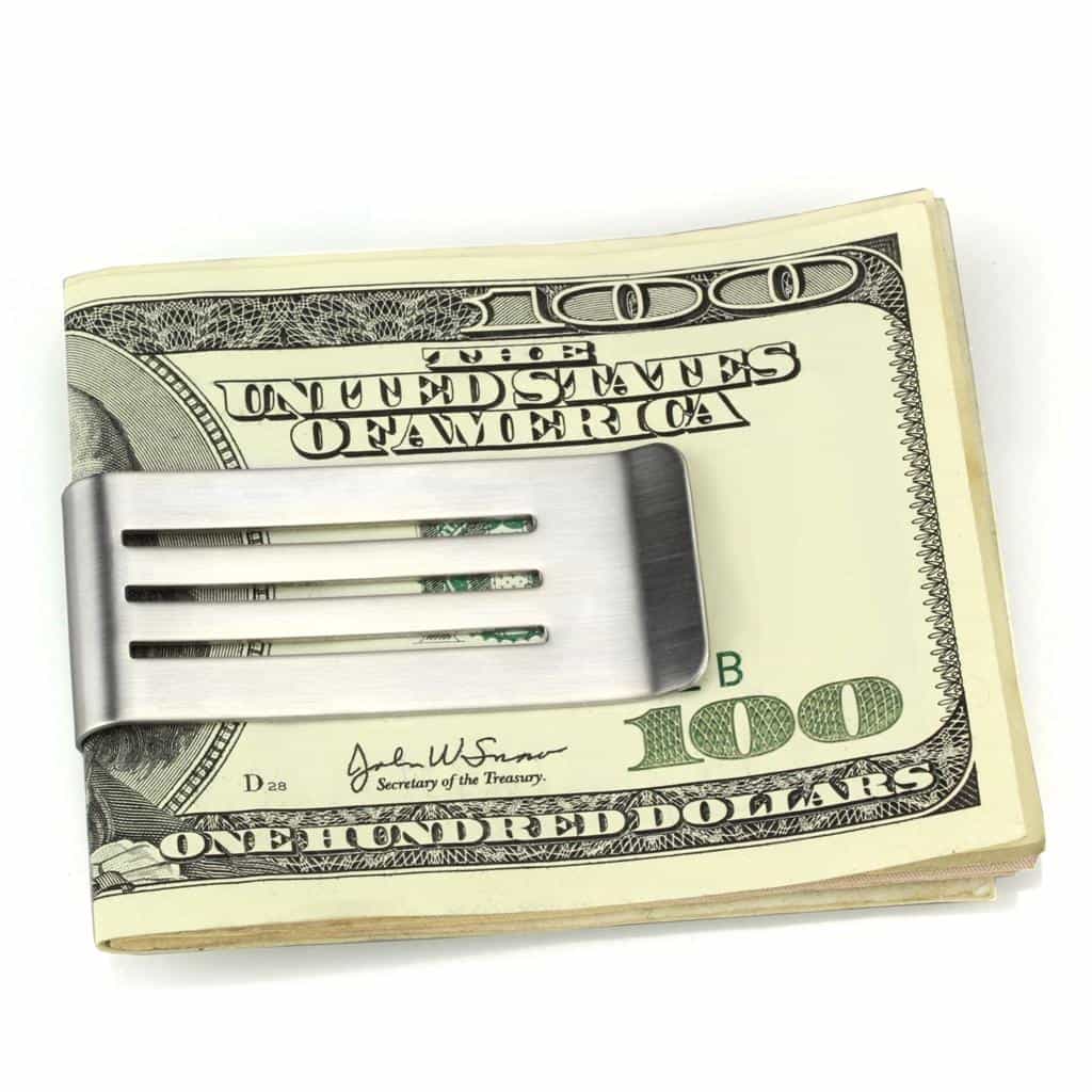 Stainless Steel Silver Striped Slotted Money Clip view 1