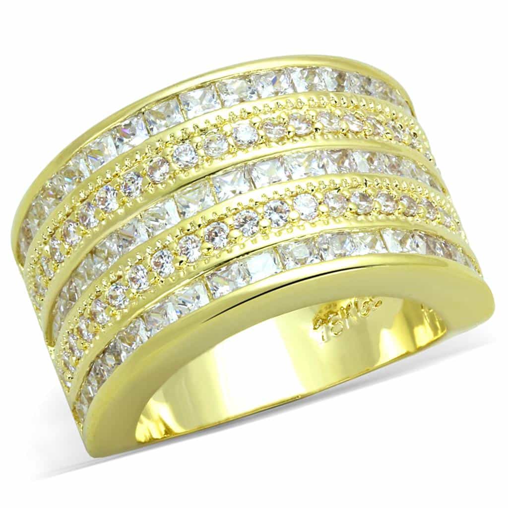 Brass Gold CZ Channel Set Multi Row Wide Band Cocktail Ring view 1