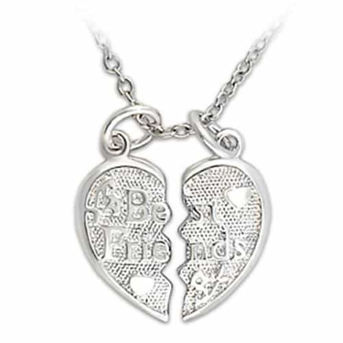 Brass Silver Best Friends Split Heart Pendant Necklace view 1