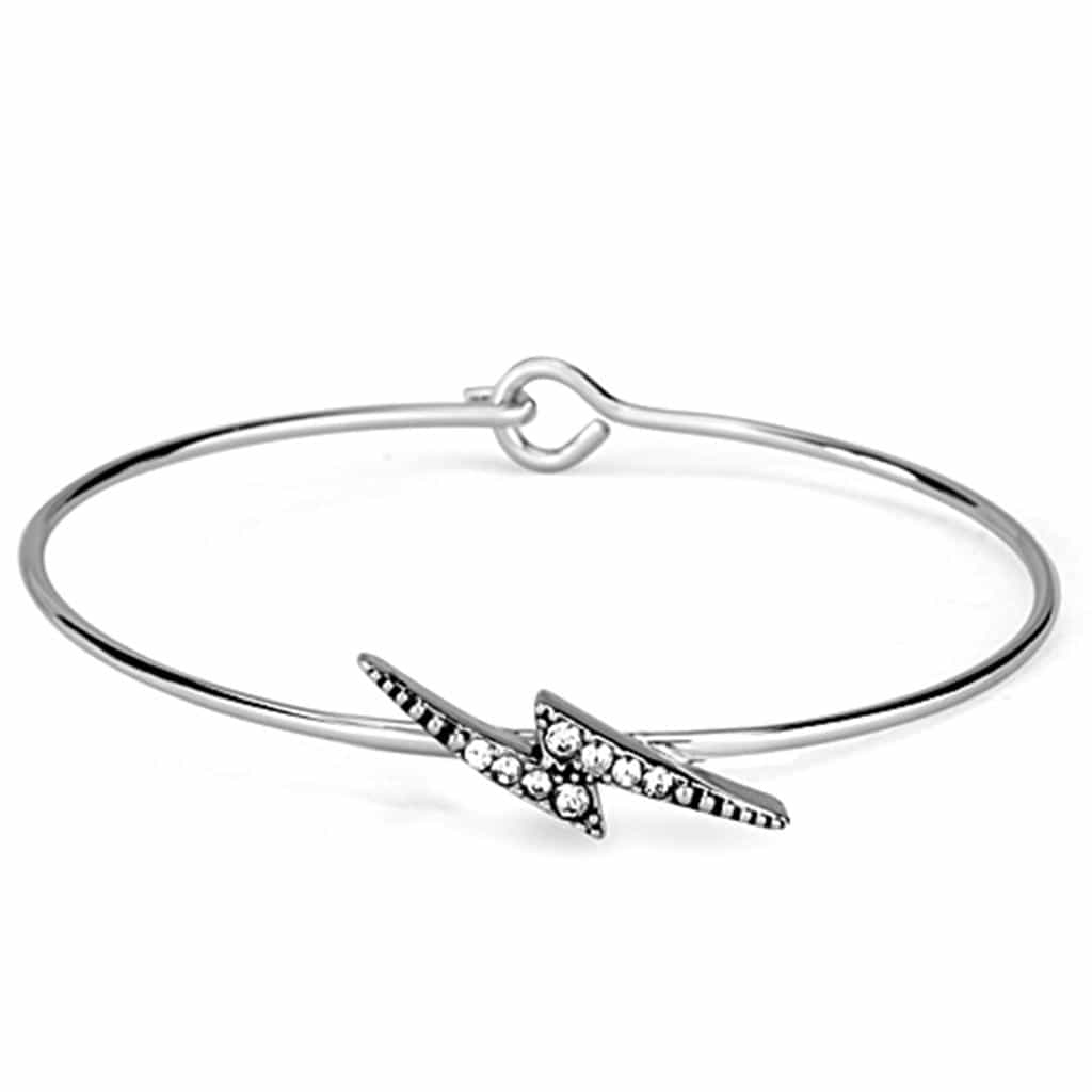 Brass Silver CZ Dragonfly Charm Wire Hook Bangle Bracelet view 1