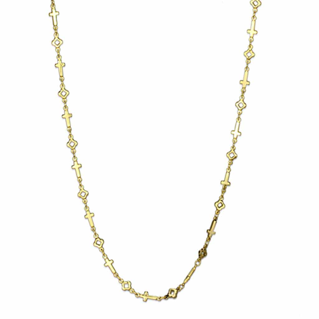 Brass Gold CZ Cross Station Chain Necklace view 1