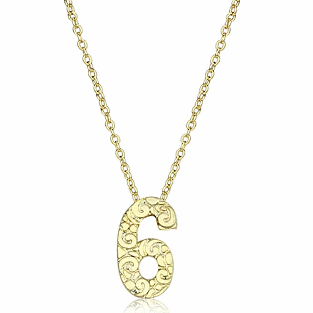 Brass Gold Textured Number 6 Pendant Necklace view 1