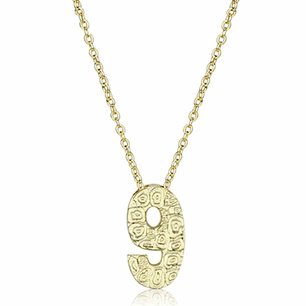 Brass Gold Textured Number 9 Pendant Necklace view 1