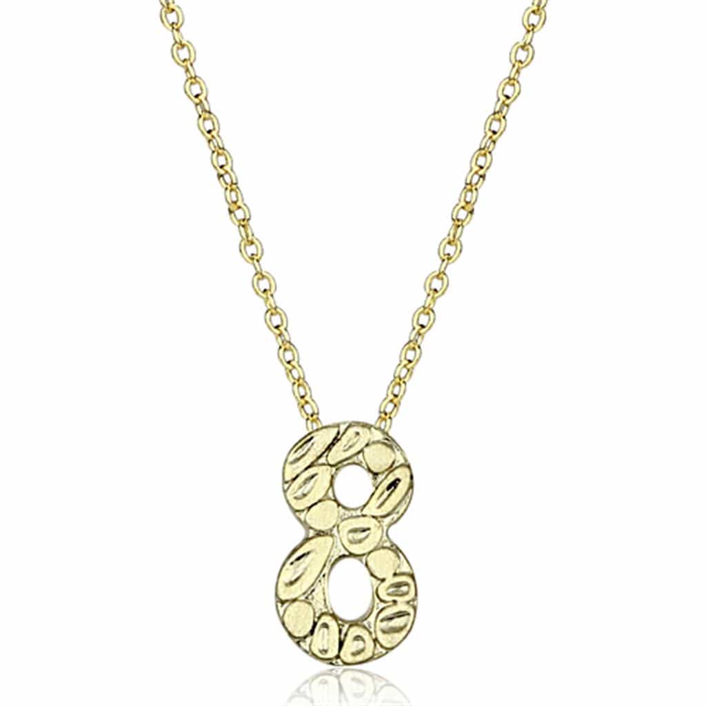 Brass Gold Textured Number 8 Pendant Necklace view 1