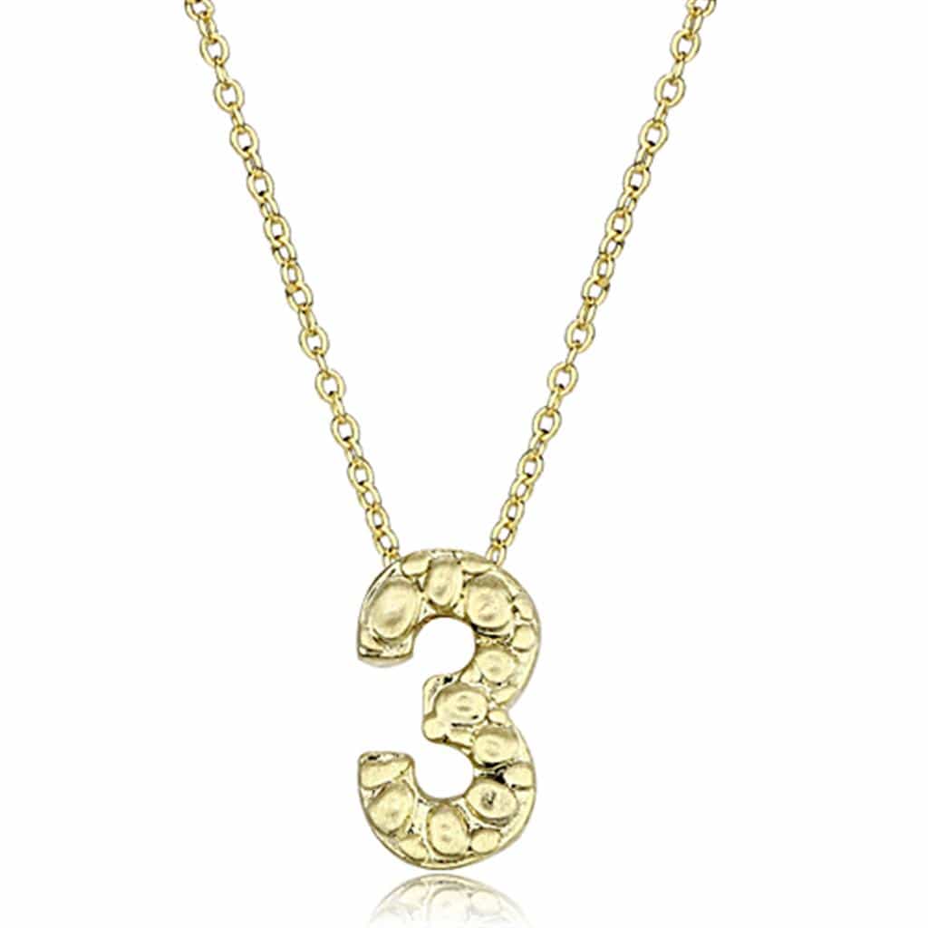 Brass Gold Textured Number 3 Pendant Necklace view 1
