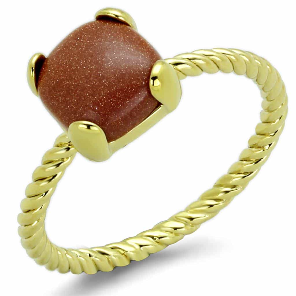 Brass Gold Goldstone Cushion Cabochon Twisted Rope Solitaire Ring view 1