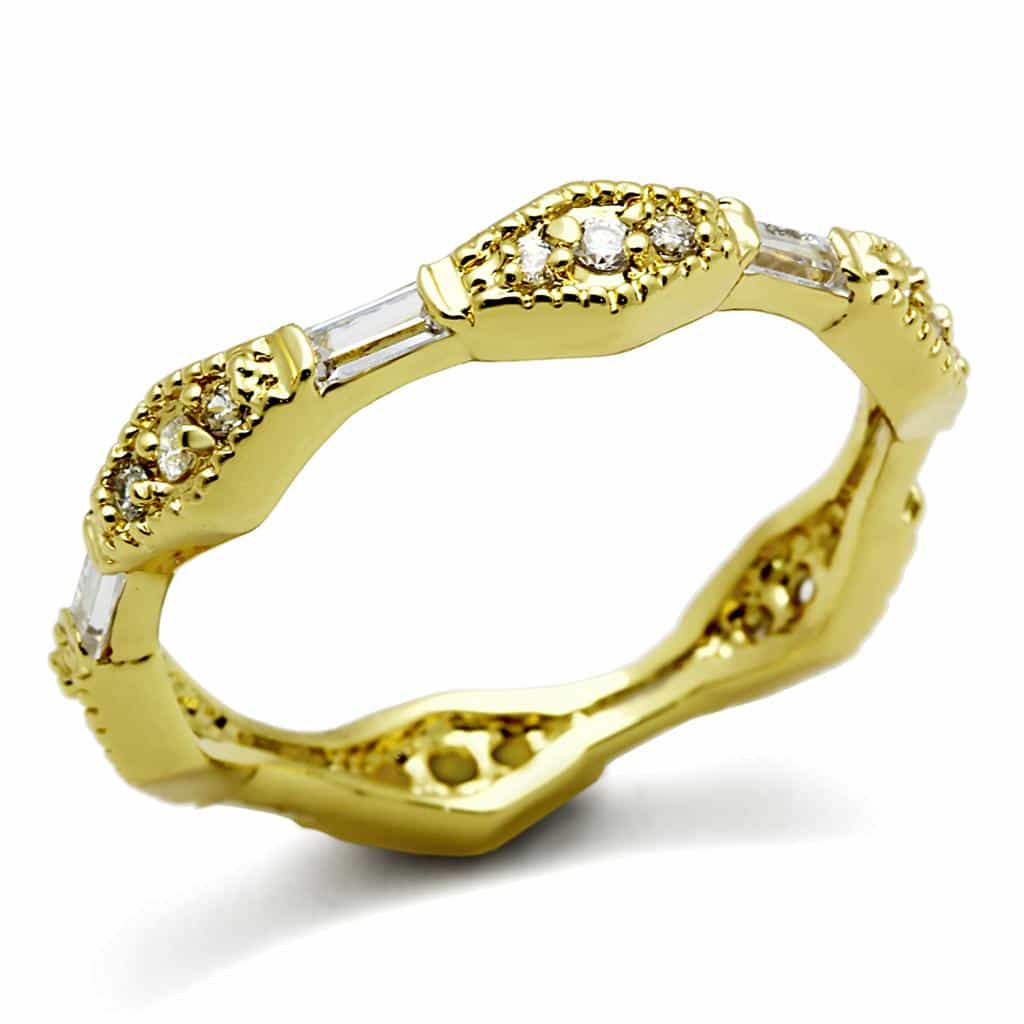 Brass Gold CZ Baguette Round Filigree Eternity Band Ring view 1