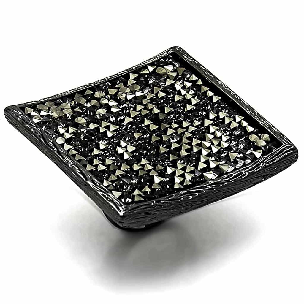 Brass Gunmetal CZ Pave Diamond Shape Square Cocktail Ring view 1