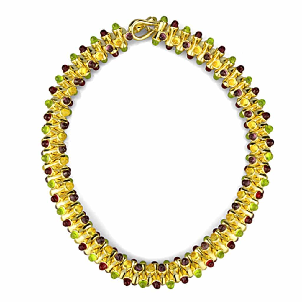Brass Gold Yellow Green Crystal Station Necklace view 1