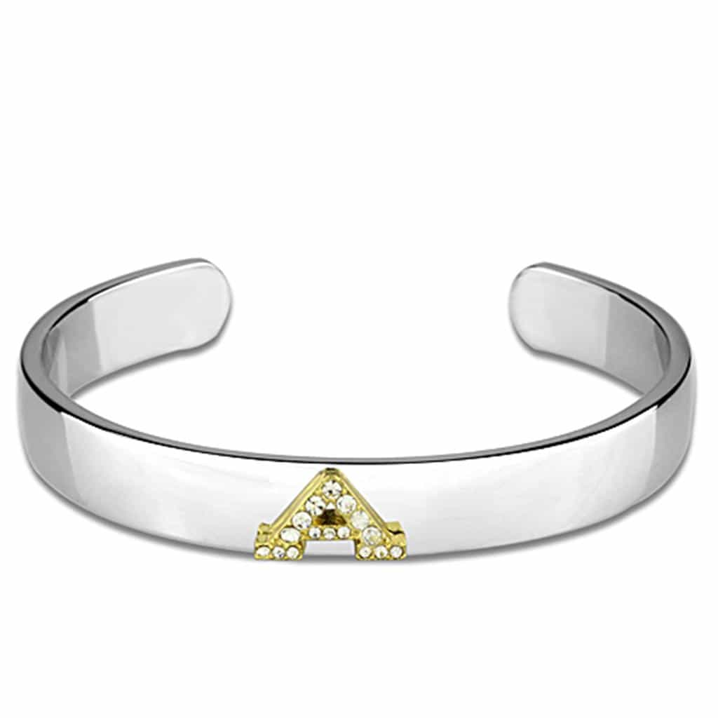 Brass Silver Gold CZ Initial Letter A Cuff Bangle Bracelet view 1