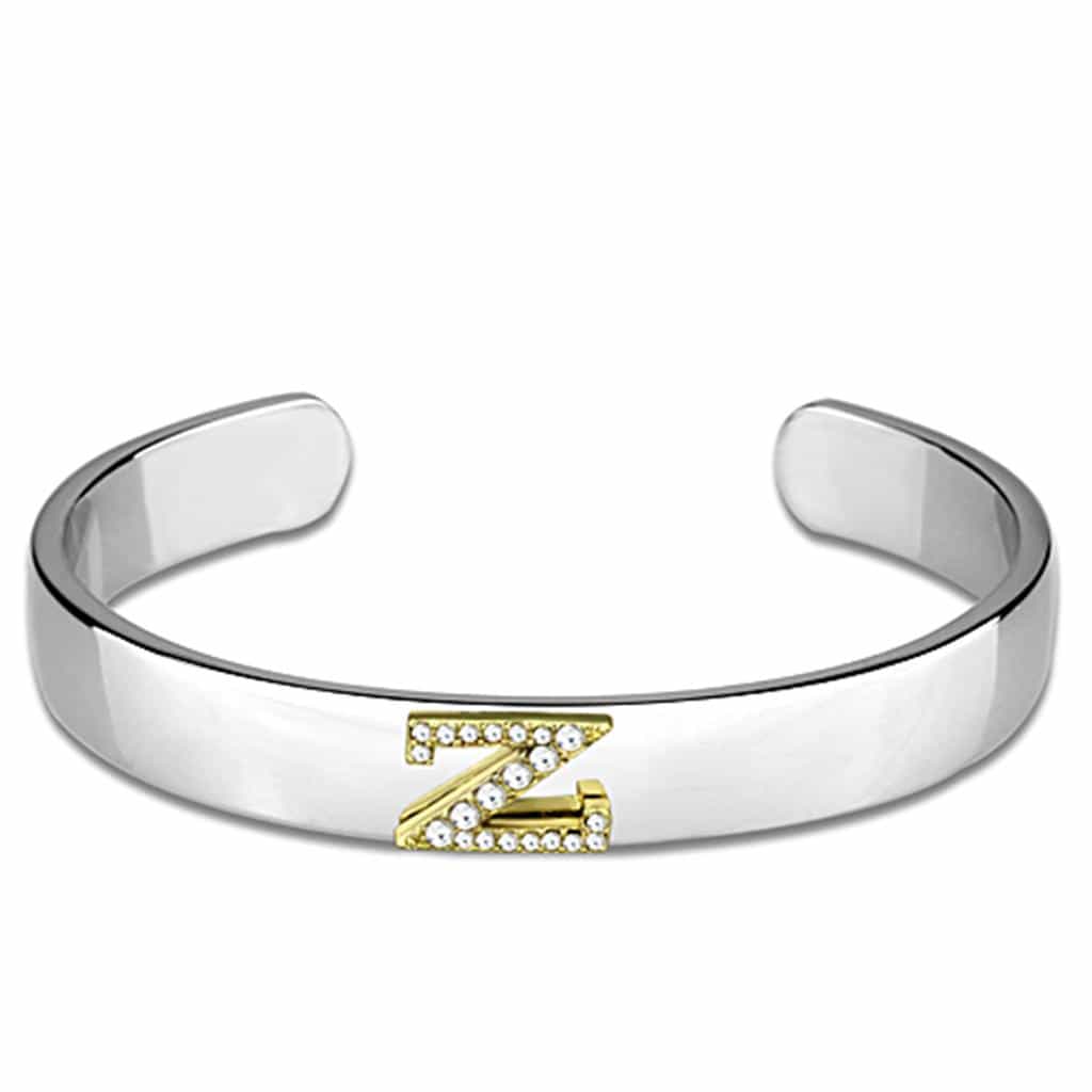 Brass Silver Gold CZ Initial Letter Z Cuff Bangle Bracelet view 1