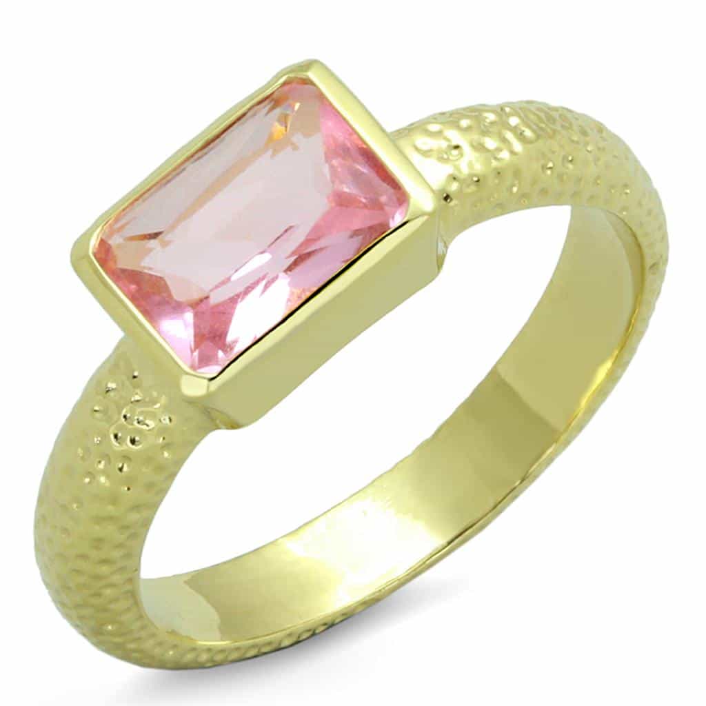 Brass Gold Pink Baguette Hammered Textured Ring view 1