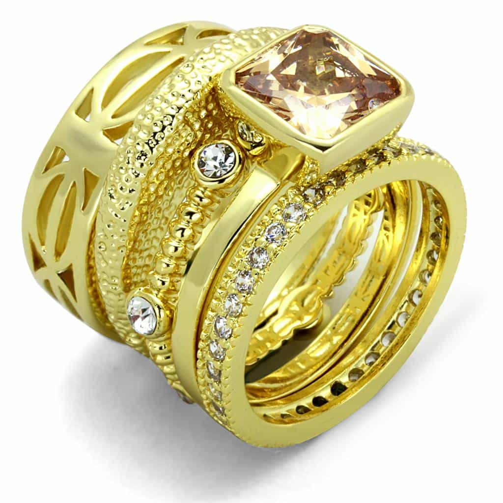 Brass Gold Champagne CZ Geometric Multi Band Stackable Ring view 1