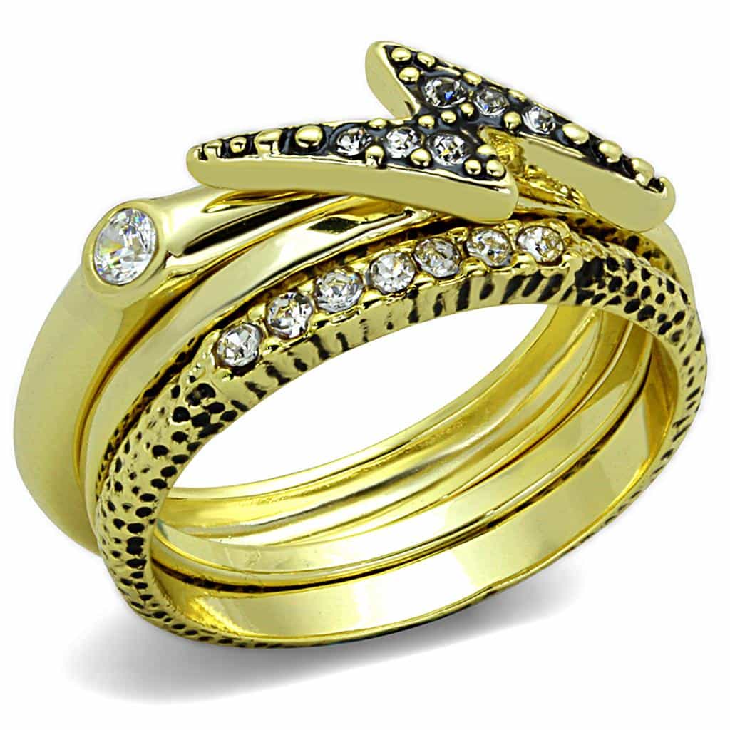 Brass Gold CZ Snake Coil Multi Band Stackable Ring view 1